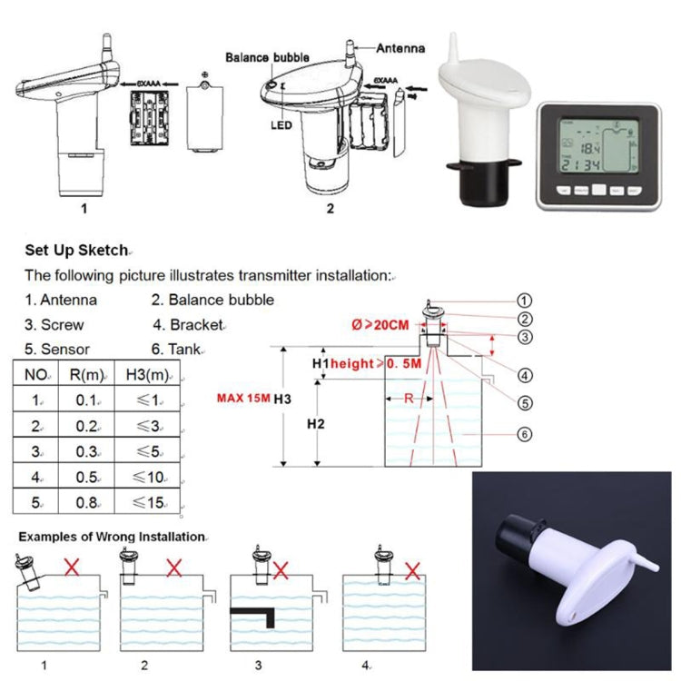 TS-FT002 Multifunctional Ultrasonic Electronic Water Tank Level Gauge With Indoor Temperature Thermometer Clock Display Water Level Gauge, TS-FT002 TS-FT002 Multifunctional Ultrasonic Electronic Water Tank Level Gauge With Indoor Temperature Thermometer Clock Display Water Level Gauge, TS-FT002